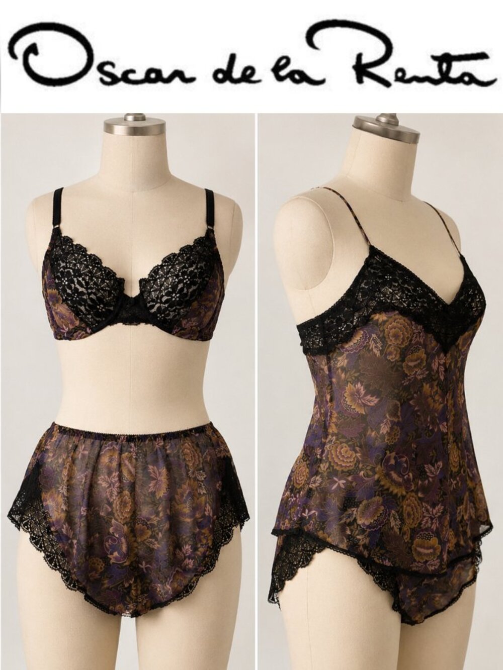 VTG 3 Piece Set Oscar de la Renta Lingerie in Floral